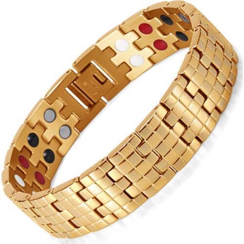 Hot Sale Fashion Brand Double Row 4 Elements Stainless Steel Tharepy Bracelet Link Wrist Polished For Men