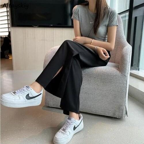 Pants Women Summer Fashion Korean Style Baggy Wide Leg Harajuku Black Ladies Trouser Vintage High Waisted Slit Streetwear Casual