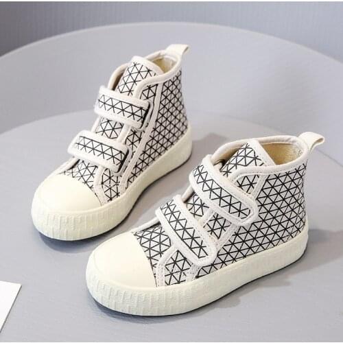 Kid Sport Running Shoes Girls High Top Canvas Shoes Casual Plaid Boys Sneakers Kids School Shoes Fashion Children Shoes E07212
