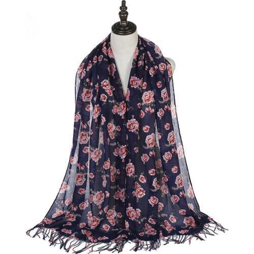 Floral Printed Long Scarves Hijabs Thin Voile Muslim Headscarf Ladies Turban Womens Headband Shawl Islamic Head Wrap Headscarf