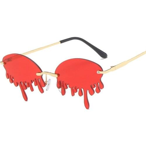 Luxury Brand Oval Tears Sunglasses Women Colorful Ocean Mirror Rimless Sun Glasses Female High Quality Metal Mirror Oculos