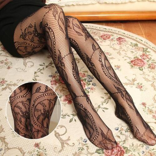 Women Sexy Lingerie Stockings Black Fishnet Stocking Garter Belt Fishnet Tights Transparent Pantyhose Thigh Embroidery Stockings