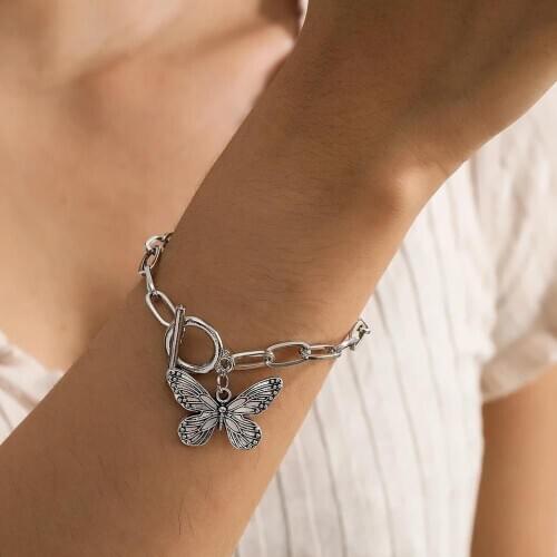 Korean Style Best Selling Mori Classic Butterfly Pendant Bracelet Straight-Line Buckle Chain Bracelet Party Jewelry