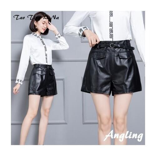 Top brand Women New 2020 Real Genuine Sheep Leather Shorts KS66 high quality
