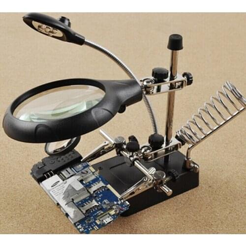 MG16129-C Helping Hand Multifunctional Magnifier 10X 7.5X 2.5X With 5 LED Lights Desktop Magnifier For Repairing Model Making