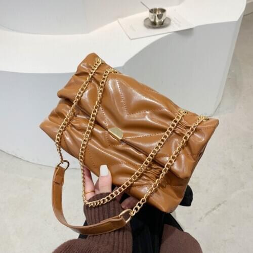 Fashion Trend Folded Flap Bag for Women 2021 New Solid Color Pu Female Handbag Spring Summer Design Woman Under-arm Bag