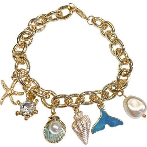 Fashion Design Gold Chain Link Sea Shell Fish Beads Charm Bracelets & Bangles Pulseras Mujer Jewelry for Women