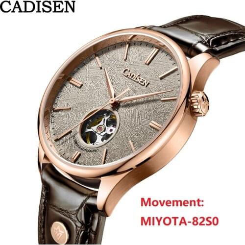 CADISEN C8187 Men`s Watch Meteorite Dial MIYOTA-82S0 Movt Mechanical Automatic Wristwatch Sapphire Glass Tourbillon Watches 5ATM
