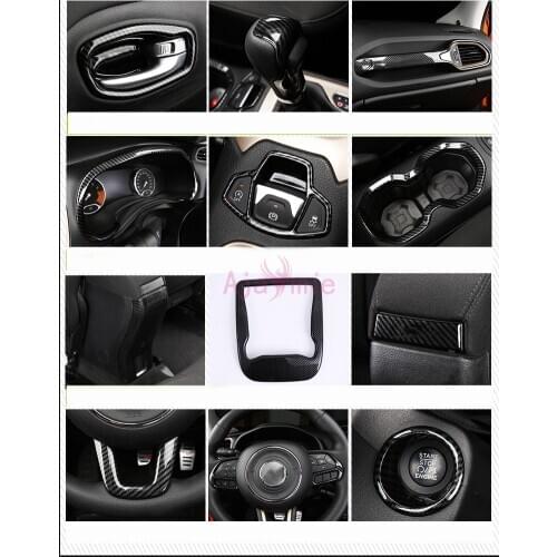 For Jeep Renegade 2016-2017 Interior Carbon Fiber Steering Wheel Reader lamp Gear Knob Cover Trim Chrome Car Styling Accessory