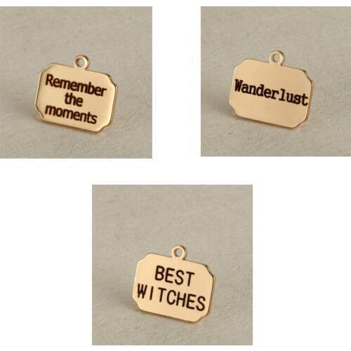 New Hot Sale Lettering Square Pendant Charms Wanderlust BEST WITCHES Stainless Steel Charm Dangle DIY Accessories Jewelry
