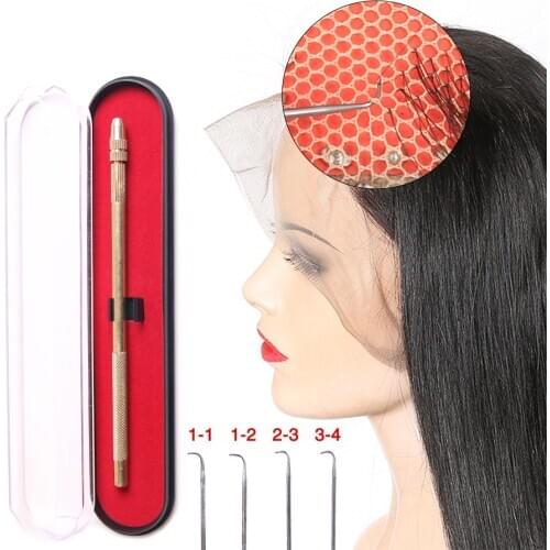 Alileader Professional Bronze Ventilating Holder And 4Pcs Ventilating Needles For Making/Repair Front Lace Wigs Knotting Kits