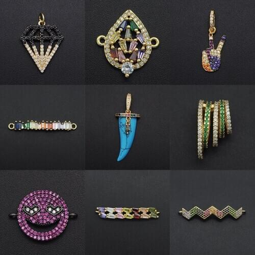 New Diy Round Oval CZ Charms Wholesale Wave Finger Necklace Pendant Cubic Zircon Pins Connector For Jewelry Making