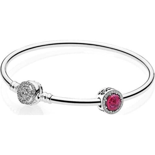 NEW 925 Sterling silver Belles Radiant Rose Bangle Set Clear CZ fit DIY Original charm Bracelets jewelry A set of prices