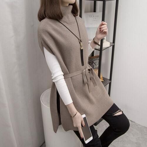 2020 New Autumn Winter Womens Clothing Lady Long Vest Knitted Sweater Half turtleneck mid-length sweater
