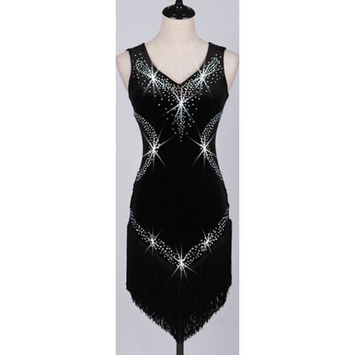 Svitania Latin Sleeveles Dance Dress Ladies Tassel Rhinestone Samba ChaCha Salsa Performance Dancewear
