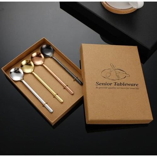 Gift Tableware 304 Stainless Steel Coffee Spoon Household Small Round Spoon Dessert Spoon Titanium Spoon Cutlery Set
