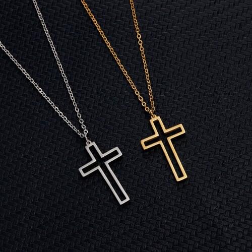 Simple Fashion Cross Chain Necklace Women Men Stainless Steel Ladies Jewelry Pendant Necklaces Crucifix Christian Ornament Gifts