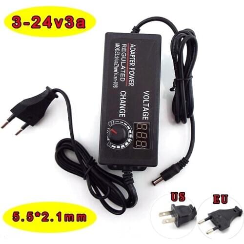 Adjustable Power Supply Adapter AC to DC 3V-24V 3A Universal Adatpor Display Screen Power Volt Switching Charger 5.5mm*2.5mm