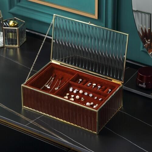 Luxury Glass Jewelry Storage Box Necklace Ring Earring Cosmetic Makeup Jewellery Case Organizer Casket Showcase Desktop
