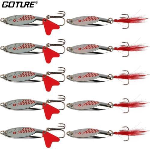Goture 10 Pieces/Set Fishing Spoons Bait Metal Fishing Lures Spinner Both Heart And Feather 5g 7g 10g 14g 21g 28g 32g