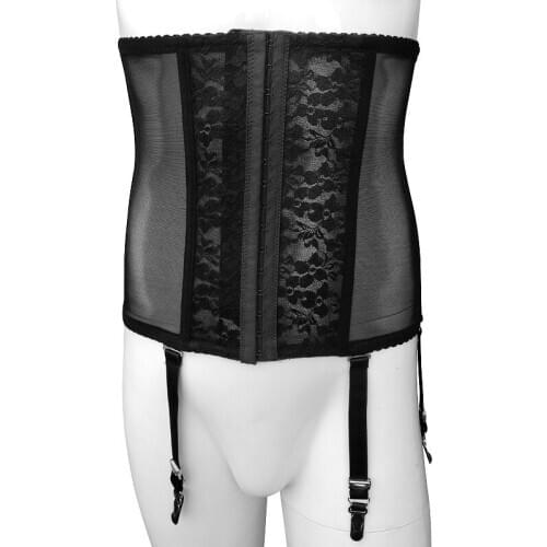 Sexy Sissy Lace Corsets And Bustiers With Stocking Suspenders Mens Shapewear Slimming Belt Body Shaper Fitness Corset Sheath