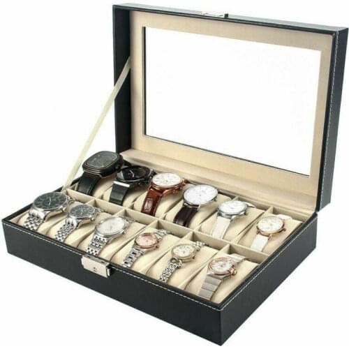 3/6/12 Slots Watch Box Leather Wrist Display Case Organizer Jewelry Storage Box