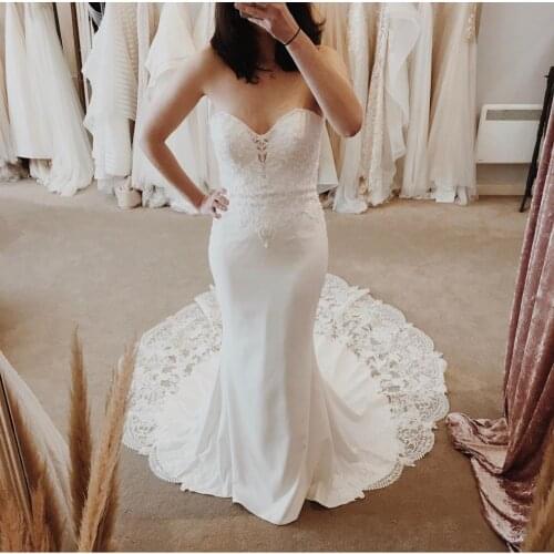 Wedding Dress Mermaid Sweetheart Lace Appliques Beads Sleeveless Backless Floor Length Sweep Train Bride Gown Custom Made