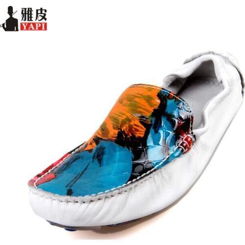 US6-10 New REAL Leather Comfort Graffiti Loafer Fashion Men Loafer Driving Car Shoes Slip on Doat Shoes