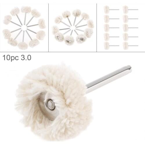 White Rotary Tool Wool Wheel Polishing Head with 3mm Diameter Shank for Polishing Jewelry and Precious Metals