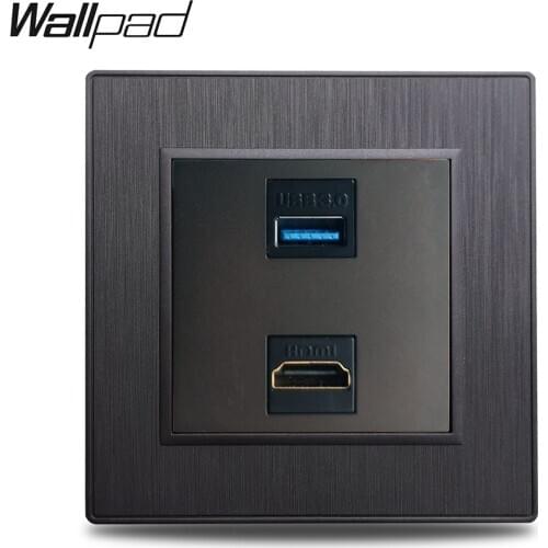 Wallpad S6 Black Silver Gold HDMI USB 3.0 Extension Wiring Outlet Brushed PC Plastic Imitating Aluminum
