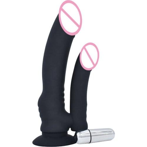 Female Masturbator Comes with A Suction Cup Double-headed Dragon Belt Battery Vibration Silicone Dildo Anal Plug Adult Sex Toy