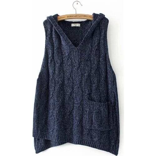 Plus size gray hooded women loose sweater vests 2021 new autumn winter causal ladies pullovers knitted tops female sleeveless