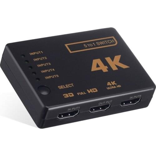 1 set 5 Port UHD 3D 4K 1080p HDMI-compatible Splitter Switch Selector Switcher Hub IR Remote HDTV Hub infrared remote