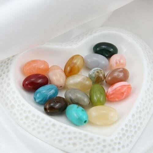 11*17mm Oval Round Shape Resin Jewelry Beads 10pcs Colorful Palstic Jewelry Loose Beading Material Earring Pendant Charms Craft