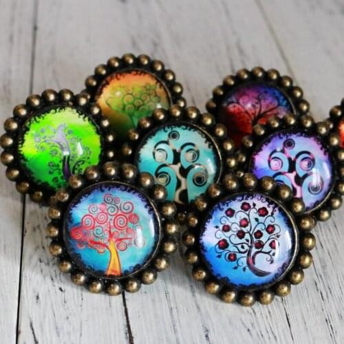 1x retro crystal tree printing antique drawer cabinate Handle cupboard children door handle konbs single hole Handles