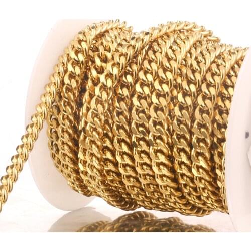 2M Width 7mm Gold Tone Heavy Miami Cuban Stainless Steel Figaro Mill Chain for DIY Jewelry Necklace Bracelet Making Wholesale