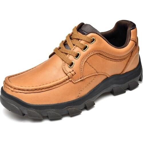 2021 New High Quality Mens lace up Genuine Leather Casual Shoes all-match wear-resistant breathable Outdoor Work Shoes