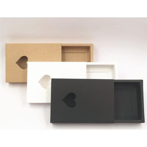 30pcs/Lot Brown Black White Blank Heart Kraft Paper Drawer Boxes For Slender Candle Matches Cardboard DIY Pull Push Drawer Boxes