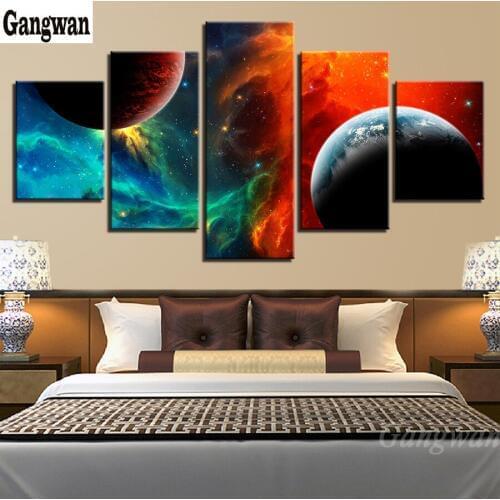 Diamond Embroidery 5 Pieces Universe Earth Planet Abstract Landscape Painting Full Round Diamond Painting Rhinestone Picture 5d diy diamond Mosaic crystal Beads Home Decoration