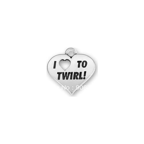 Antique Silver plating I LOVE TO TWIRL! letters heart charms(186370)