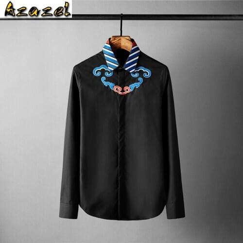 Azazel Mens Shirts Luxury Chinese Style Embroidery Long Sleeve Mens Dress Shirts Plus Size 4xl Fashion Party Wedding Shirts Man