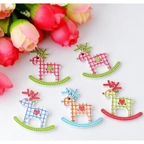 Free shipping 50pcs Random Mixed Color Wood Buttons 2 Holes Trojans Shape Sewing Scrapbooking 30x29mm F0878