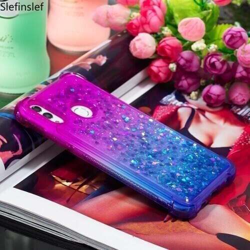 For Huawei P Smart 2019 Case Reinforced Glitter Gradient Liquid Quicksand Bumper Case for Honor 10 Lite Liquid Floating Case