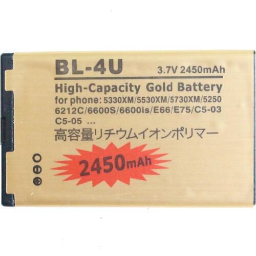 Ciszean 10pcs/lot 2450mAh BL-4U Gold Replacement Battery For Nokia 5330XM 5530XM 5730XM 5250 6212C 6600S 6600is E66 C5-03 C5-05