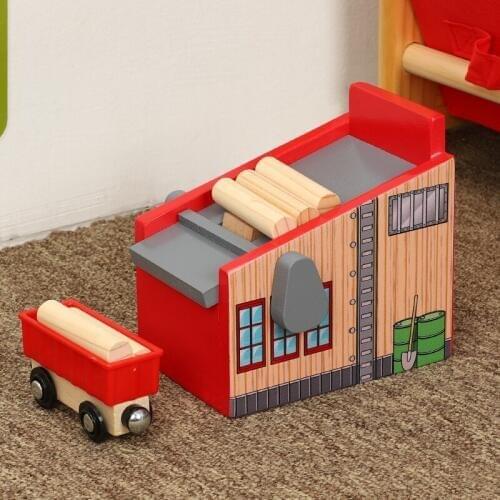 Wooden Scene Accessories Lumber Yard Slot Railway Compatible Rail Car Platform Wood Track Brio Track Train Toy Gifts For Kids