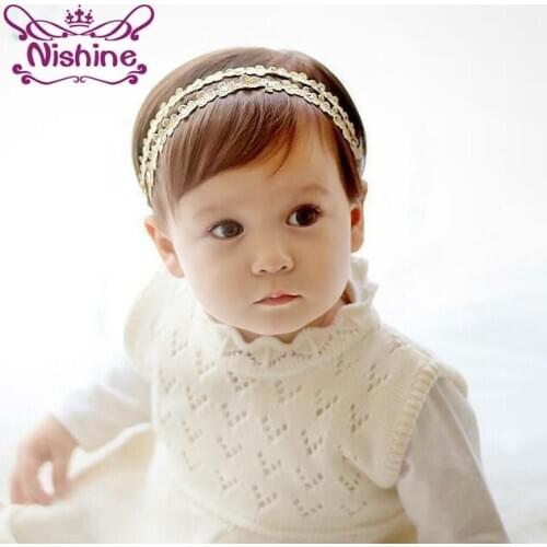 Nishine Children Girls Rhinestones Hairband Baby Pearls Flower Hairband Girl Headband Princess Hair Accessories Photo Shoots