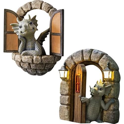 Dinosaur Climbing Window/Dragon Out The Door Garden Decoration Resin Crafts Statue Yard Art Lawn Gardening Decoration Decorative