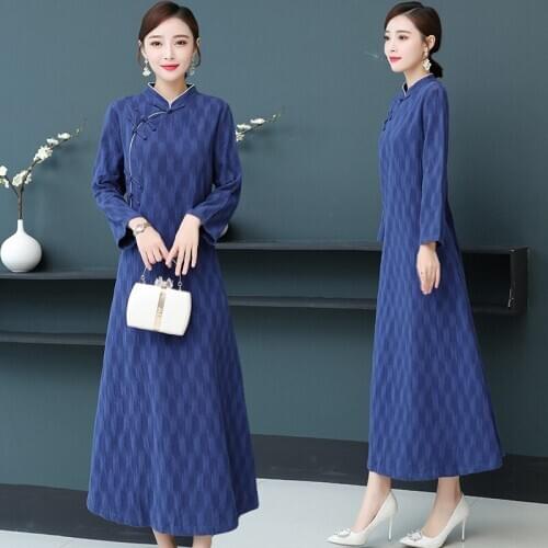 Chinese Robe Vintage Femme Traditional Chinese Dress Cotton Cheongsam Qipao Long Qi Pao Winter Elegant Chinese Dresses TA2210