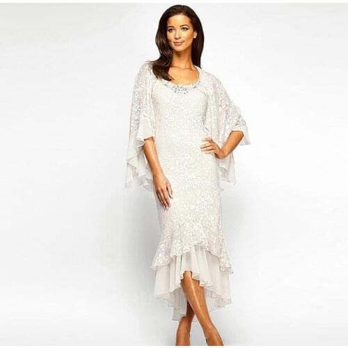 Lace Mother of the Bride Dresses 2 Pcs Dresses With Irregual Jacket Evening Dresses Wedding Party Guest Gown Dresses Custom 2021