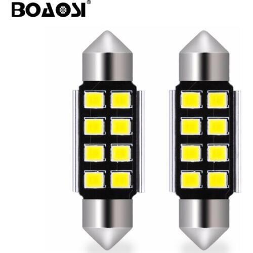 BOAOSI 2x CANBUS C5W led C10W Bulb Car Interior light Festoon 31mm 36mm 39mm 41mm SMD 2835 Reading Dome Lamp White Crystal Blue
